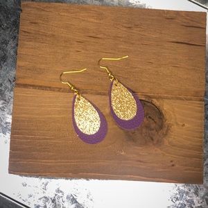 1.5” Tear Drop Faux Leather and Glitter Earrings